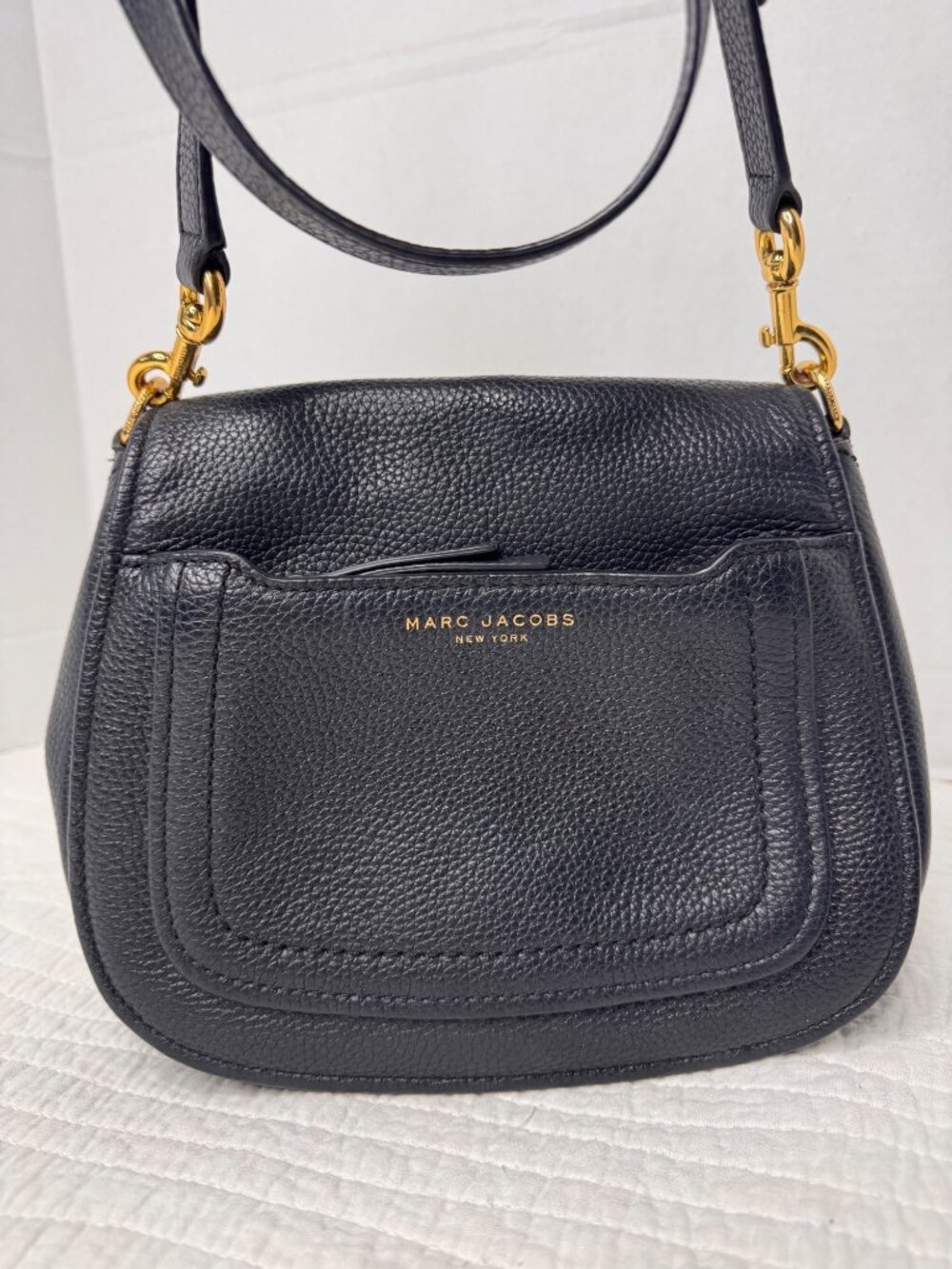 Marc Jacobs Empire City Black Pebbled Leather Crossbody Saddle Bag Travel